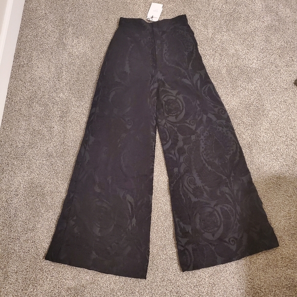 jill stuart nathalie noir pants wide leg silk - Picture 2 of 10